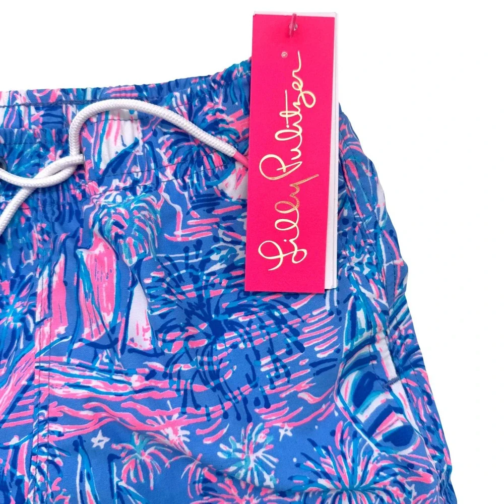Lilly Pulitzer Boys Junior Capri Trunks Its A Sailabration Boca‎ Blue Swim S NEW